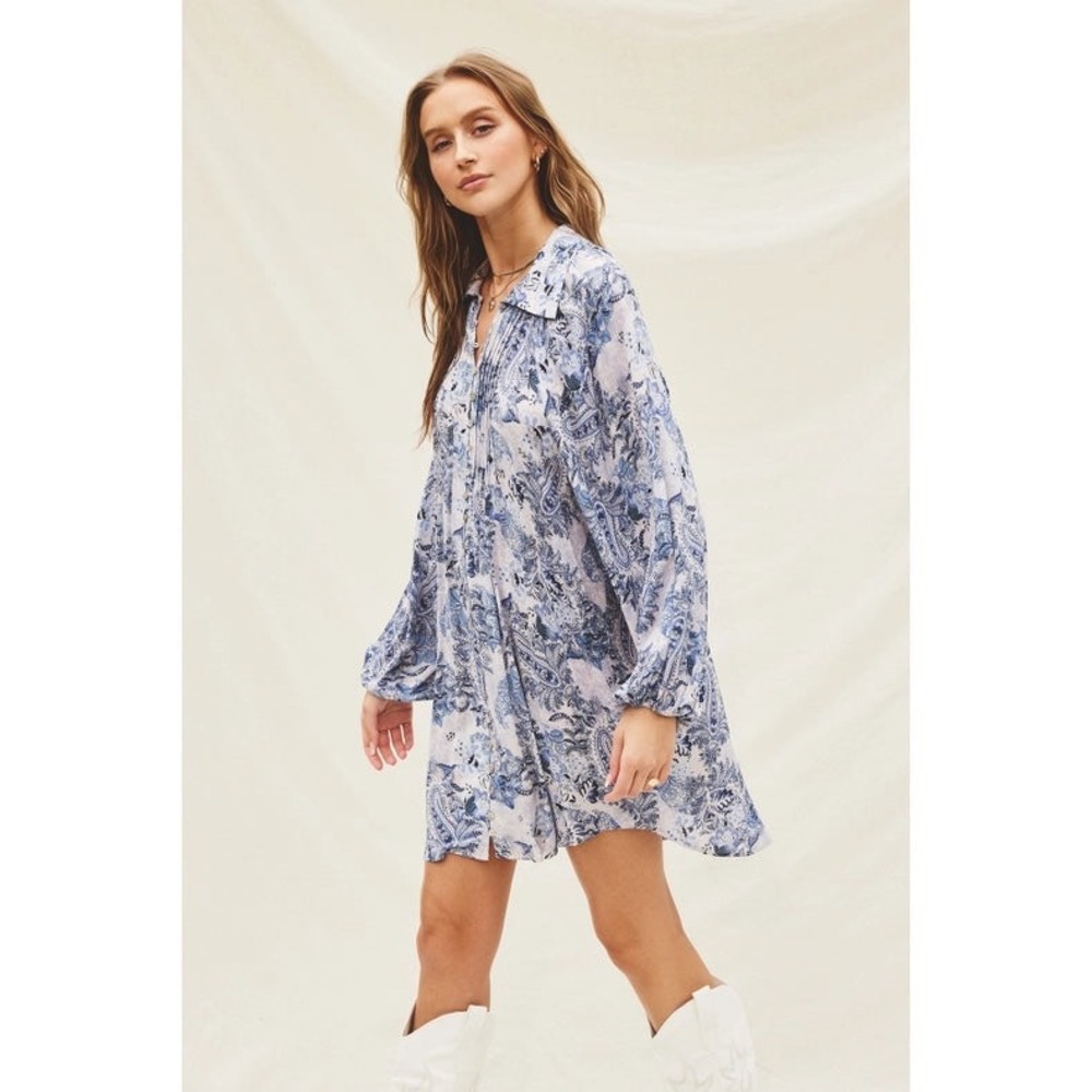 Aritzia Dress Forum Women Mini Cottagecore Dress Medium Blue Paisley Western - Picture 1 of 13